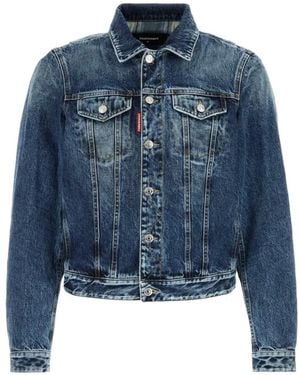 DSquared² Acid-Wash Button-Up Denim Jacket - Blue