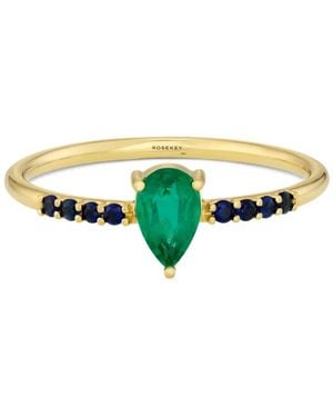 ROSEKEY Anillo En Oro Amarillo De 18 Ct Con Zafiro Y Esmeralda - Verde
