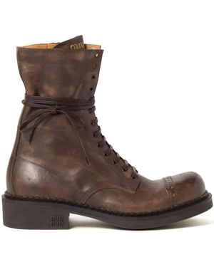 Miu Miu Perforated Leather Lace-Up Boots - Brown