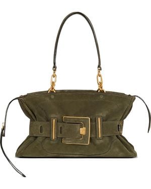 Balmain Anthem Suede Leather Bag - Green