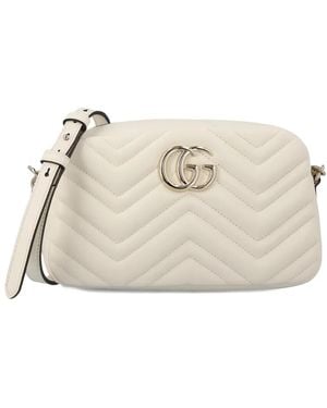 Gucci Small Gg Marmont Chevron Shoulder Bag - Natural