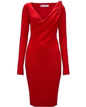 JW Anderson Draped Long-Sleeve Midi Dress - Red