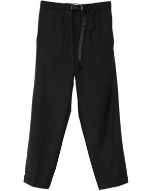 White Sand Elastic-Waistband Buckled Straight-Leg Trousers - Black