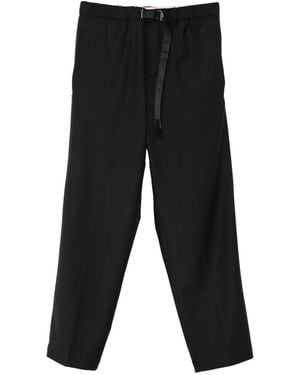 White Sand Elastic-waistband Buckled Straight-leg Pants - Black