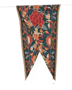 Pierre Louis Mascia Floral-Print Geometric-Border Scarf - Black