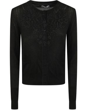 Ermanno Scervino Lace-Appliqué Button-Up Cardigan - Black