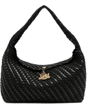 Just Cavalli Woven Logo-Charm Shoulder Bag - Black