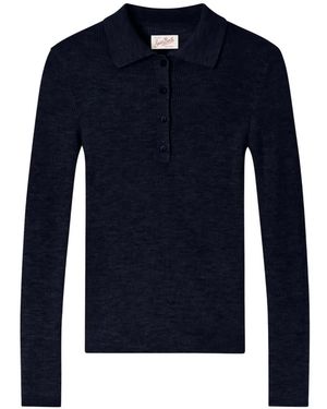 MC2 Saint Barth Odell Ribbed-Knit Long-Sleeve Polo Shirt - Blue