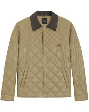 BOSS Quilted-Finish Logo-Patch Jacket - Green