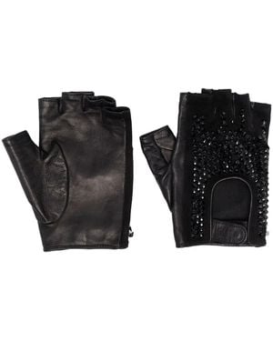 Philipp Plein ラインストーンフィンガーレス グローブ - ブラック