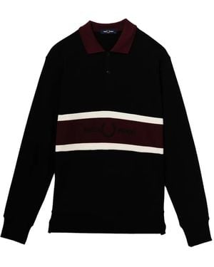 Fred Perry Logo-Embroidered Panelled Polo Shirt - Black