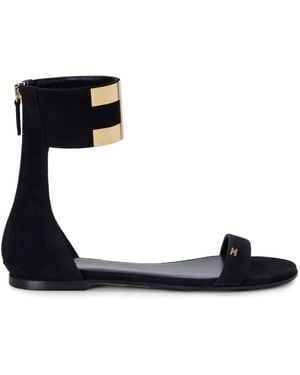 Elisabetta Franchi Suede Flat Sandals With Jewelled Logo - Black