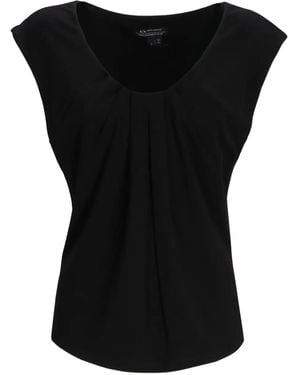 ARMANI EXCHANGE Pleated Cap-Sleeve Top - Black