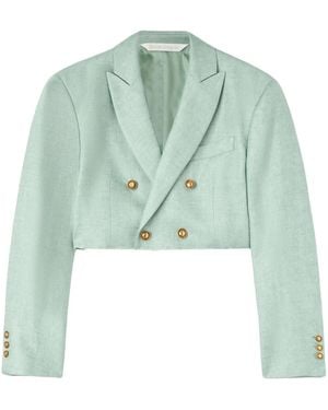 Palm Angels Linen Cropped Blazer - Green