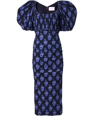 Carolina Herrera Abito A Fiori Con Maniche A Palloncino - Blu