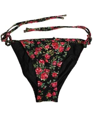 Dolce & Gabbana Floral-Print Tie-Side Bikini Bottoms - Black