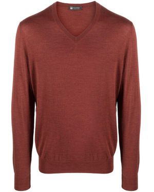 Colombo Fine-Knit V-Neck Jumper - Red