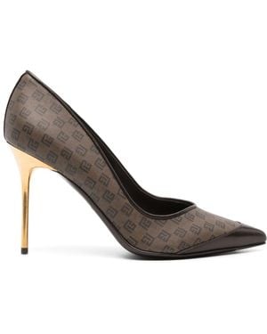 Balmain 100Mm Monogrammed Court Shoes - Brown