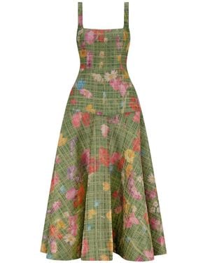 Lela Rose Floral-Print Raffia Midi Dress - Green