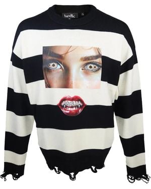 Haculla Ausgefranster Pullover mit Streifen - Blau