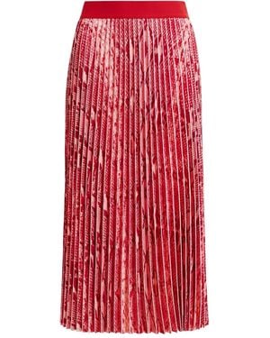 Essentiel Antwerp Pleated Snake-Print Midi Skirt - Red