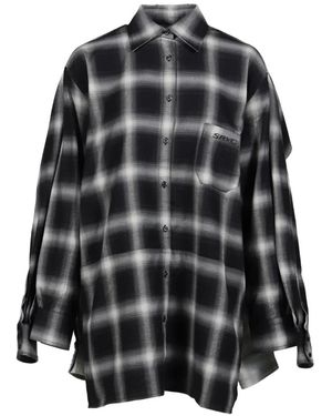 SRVC Studio Check-Pattern Deconstructed Shirt - Black