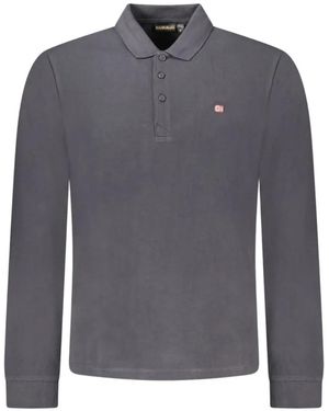 Napapijri Long-Sleeve Logo-Embroidered Polo Shirt - Blue