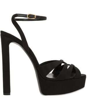 Saint Laurent 110Mm Chandelle Satin Platform Sandals - Black