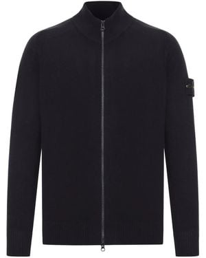 Stone Island 5100044 Zip-Neck Wool Cardigan - Blue