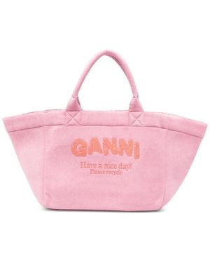 Ganni Reversible Mini Tote Bag With Top Handles, Recycled Message, 35 X 69 X 25 Cm - Pink