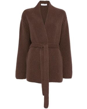 Liska Ribbed Belted Cardigan - Brown