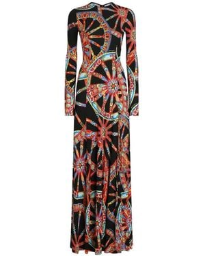 Dolce & Gabbana Langes Kleid Aus Viskose-Jersey Mit Carretto-Print - Weiß