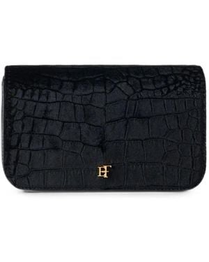 Elisabetta Franchi Velvet Shoulder Bag With Crocodile Print - Black