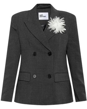 Self-Portrait Double-Breasted Flower Blazer - Black