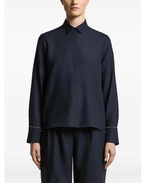 Peserico Concealed-Front Wool Shirt - Blue