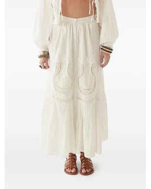 MAISON HOTEL Embroidered Tiered Midi Skirt - Natural