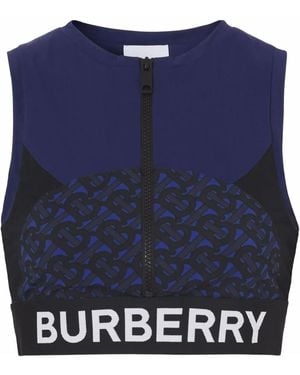 Burberry Tb Monogram Zipped Crop Top - Blue