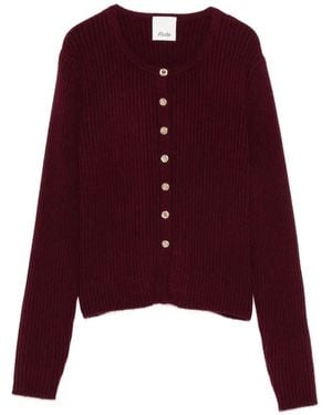 Allude Ribbed-Knit Button-Up Cardigan - Purple
