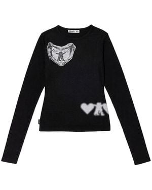 OPEN YY T-Shirt Imprimé À Manches Longues - Noir