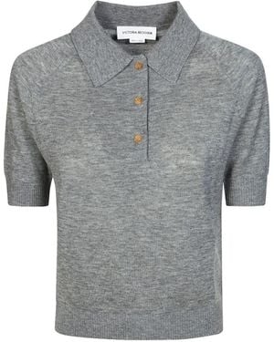 Victoria Beckham Lightweight Fine Guage Knitted Polo Top - Grey
