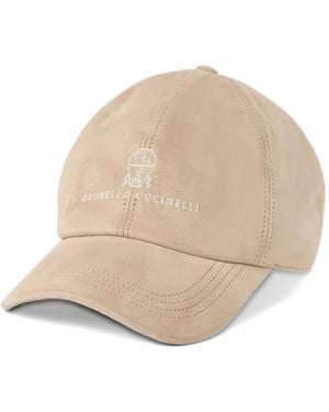 Brunello Cucinelli Bestickte Wildleder-Baseballkappe - Natur