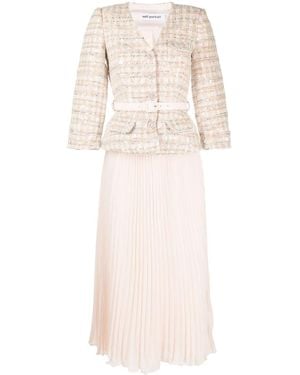 Self-Portrait Fully-Pleated Flared Dress - Natural
