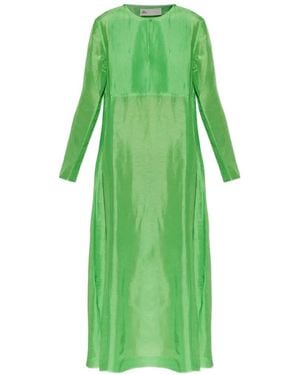 Tory Burch Pleated-Bib Long-Sleeve Maxi Dress - Green