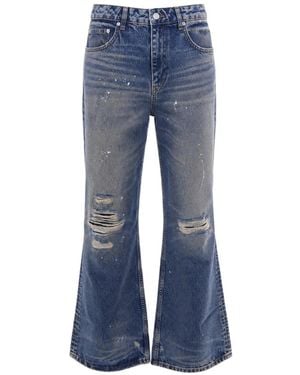 flâneur Paint-Splatter Distressed Jeans - Blue