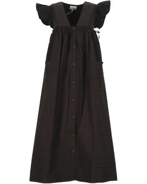 Ganni Ruffled Button-Front Midi Dress - Black