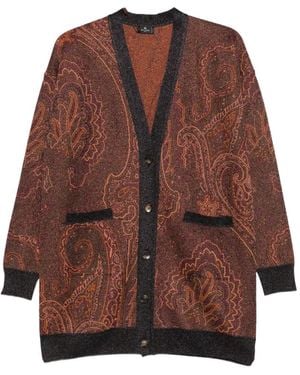 Etro Paisley-Print V-Neck Cardigan - Brown