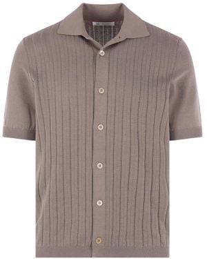 Brunello Cucinelli Ribbed Buttoned Shirt - Brown