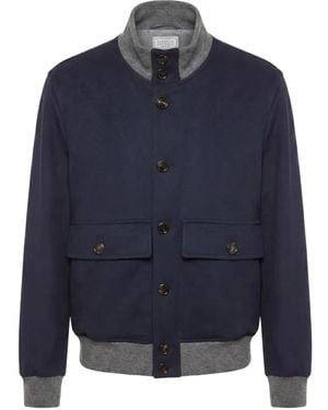 Brunello Cucinelli Contrast-Trim Button-Up Jacket - Blue