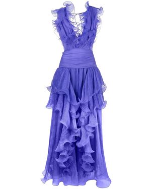 Alberta Ferretti Ruffled Flounce Silk Gown - Purple