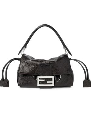 Fendi Baguette Crinkled-Leather Shoulder Bag - Black